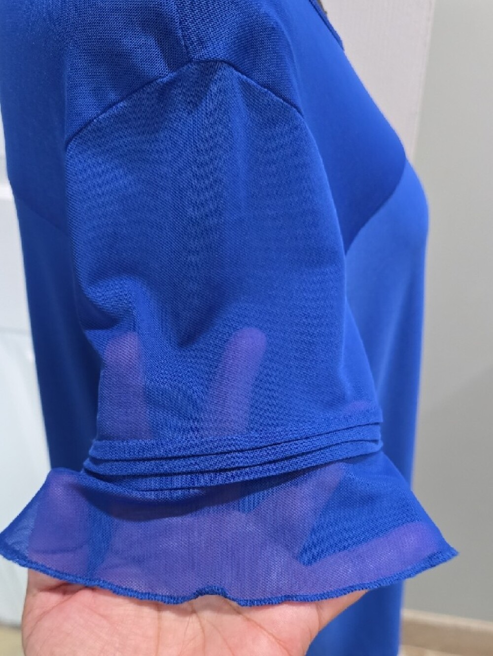 Per Seption Blue Mesh Sleeve Scoop Neck Top Size L - Picture 9 of 11